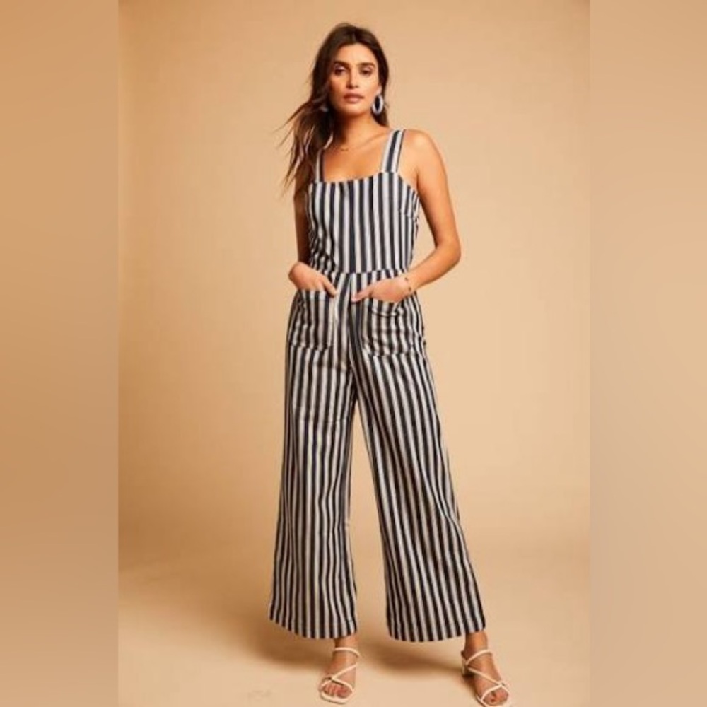 ROLLAS Striped Wide-Leg Jumpsuit in Navy and White